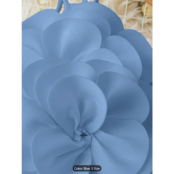 Blue Oversized 3D Flower Halter Crop Top – Statement Backless Festival & Party - Picture 4 of 5